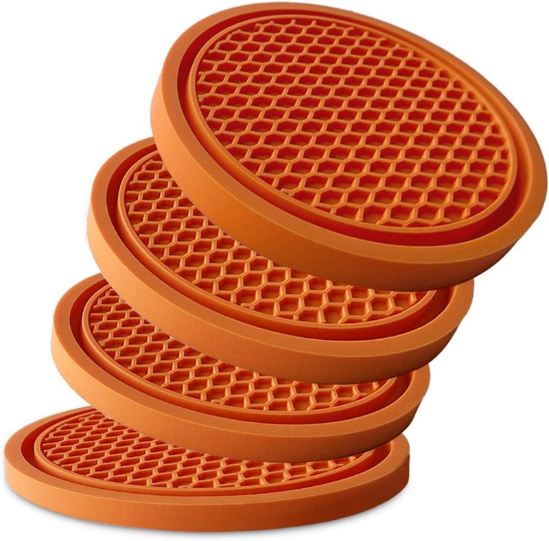 KULOLO Car Cup Holder Coaster 4 Pack - Non Slip & Shockproof,Flexible PVC Rubber Insert for Car/Truck/SUV/Van (2.75"x0.2") Universal Fit Auto Cup Holders Accessories for Women and Man (Orange) - Image 1